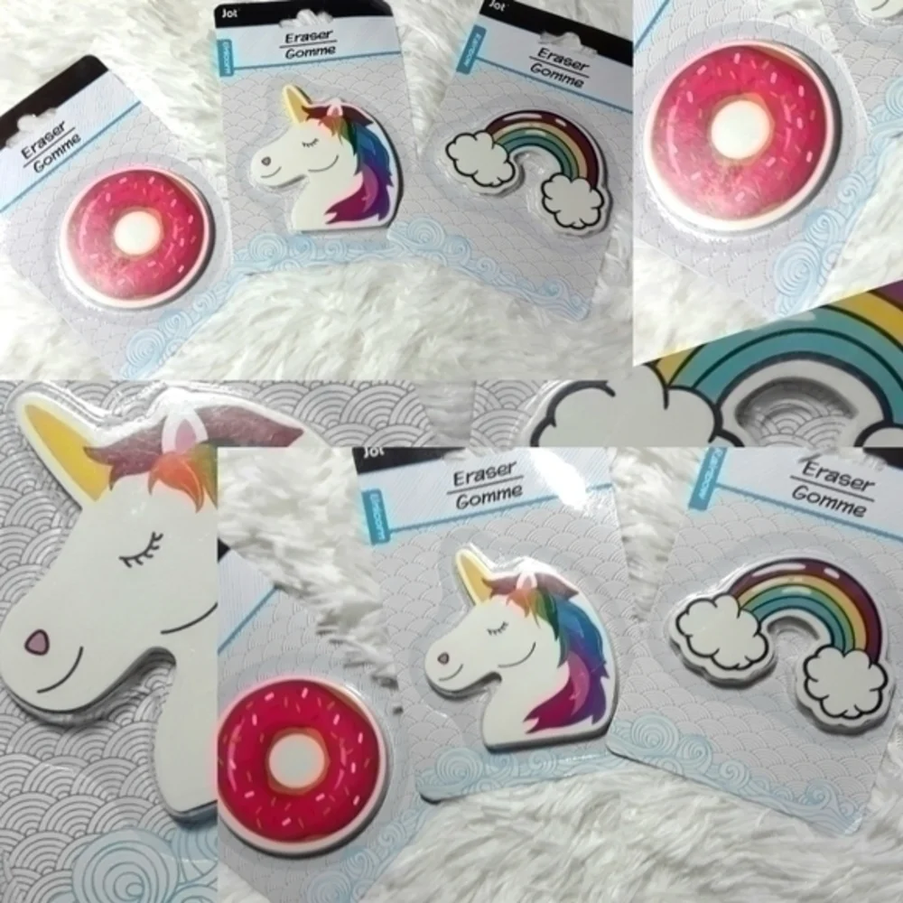 Colorful Donut, Unicorn, Rainbow Erasers …